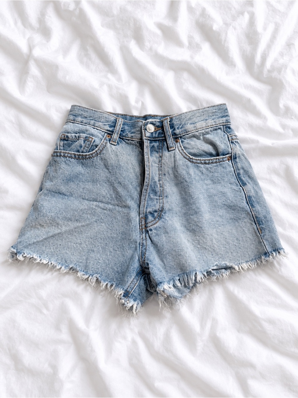 PacSun Light Blue High-Rise Frayed Denim Shorts